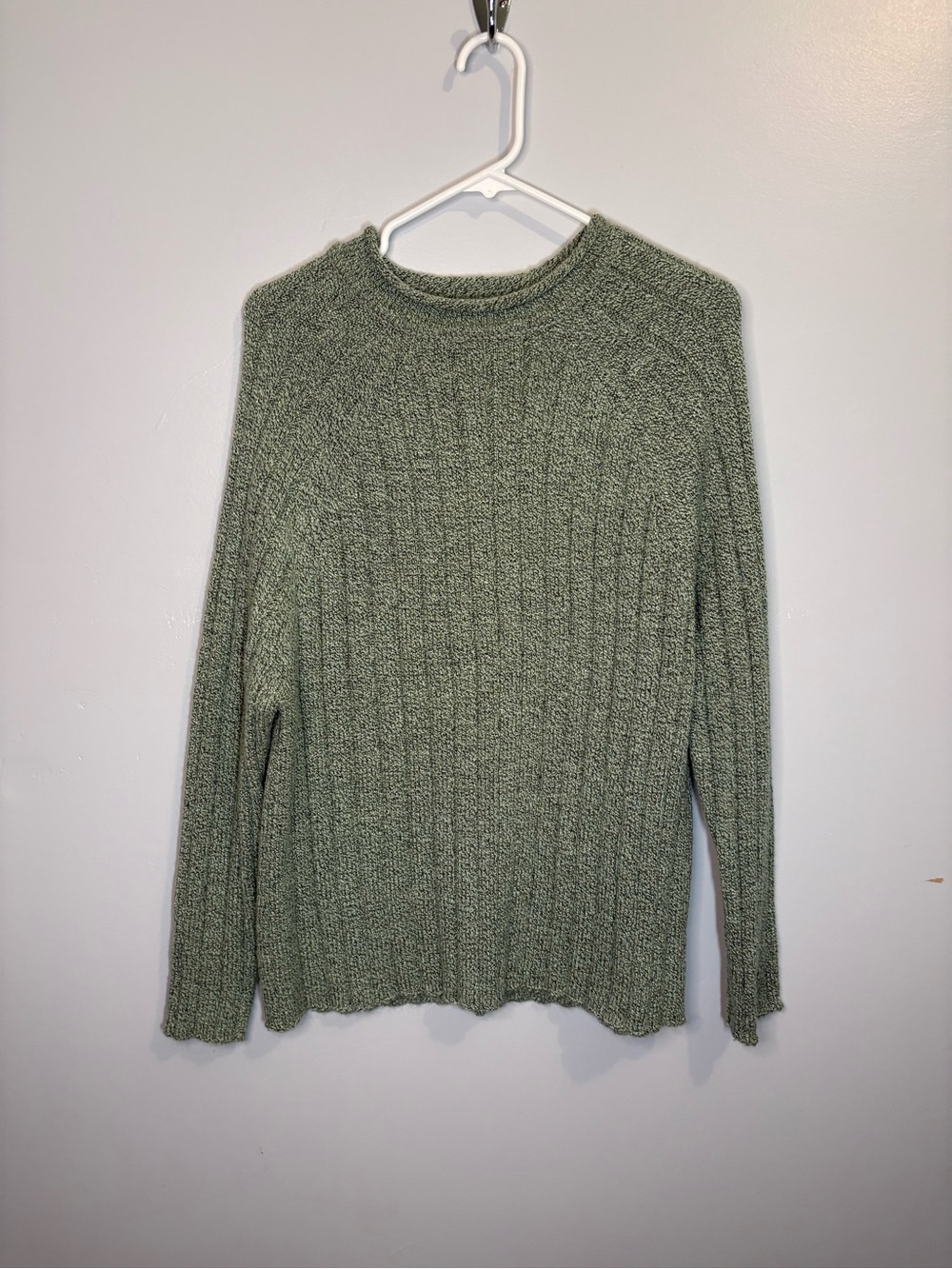 Carolyn Taylor Essentials Ribbed Crewneck Sweater Green Women’s Medium Raglan